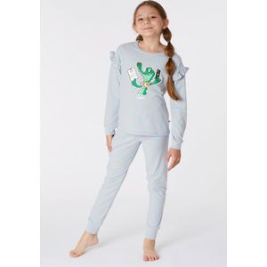 Woody pyjama meisjes/dames - lichtblauw fijn gestreept - krokodil - 221-1-PZB-Z/951 - maat 152