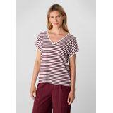 comma - T-Shirt - Gestreept - V-hals - Korte Mouwen