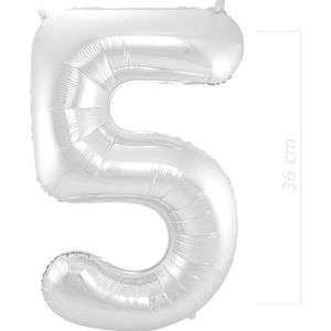 Ballon Cijfer 5 Jaar Zilver 36Cm Verjaardag Feestversiering Met Rietje