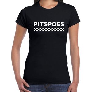Pitspoes coureur supporter / finish vlag t-shirt zwart voor dames - race autosport / motorsport thema / race supporter met finish vlag XL