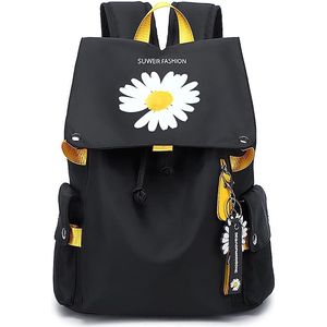 Rugzak voor dames, schoolrugzak voor meisjes, tieners, schooltas, waterdichte dagrugzak met Daisy bloemen, sleutelhanger, 15,6 inch laptopvak, anti-diefstalzakken