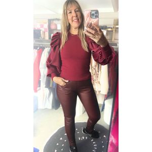 Top satijnen pof - ballon - mouwen - bordeaux rood - one size