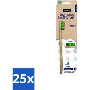Sence - Bamboo - Tandenborstels - Medium - Set van 3 - Groen - Bulkverpakking - 25 stuks