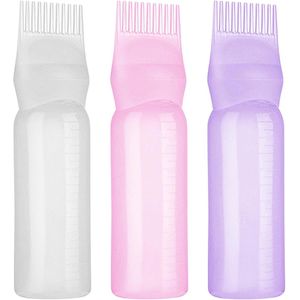 The Hair Bottle - 3 stuks - Haar olie fles - Wortel Kam Applicator Fles - Applicatorflesjes haar - Haarverf Borstel - Haarverf of Haarolie applicator met kam - Haarolie applicatorfles - Wortelkam - Haarkleurflessen