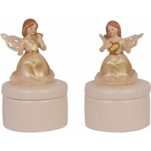 Porseleinen doosje - Engeltjes - Set van 2 - 14,1 cm hoog