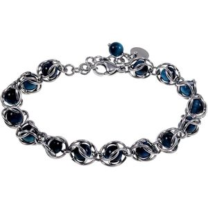 Kralen Armband Dames - Natuurlijke Blauwe Tijgeroogsteen - RVS Zilver Kleur - Verstelbaar Schakelsarmband