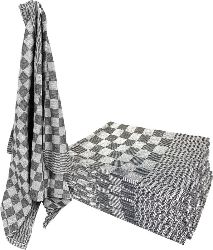 Theedoeken Geblokt - Katoen 65 x 65 cm - Zwart - 6 Stuks