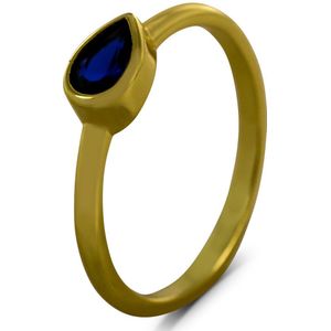 Silventi 9SIL-22688 Zilveren Ring - Dames - Zirkonia - Druppel - Blauw - 5,2 x 7,6 mm - Maat 56 - Zilver - Gold Plated (Verguld/Goud op Zilver)