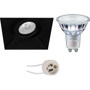 LED Spot Set - Pragmi Nivas Pro - GU10 Fitting - Inbouw Vierkant - Mat Zwart - Trimless - Kantelbaar - 150mm - Philips - MASTER 927 36D VLE - 3.7W - Warm Wit 2200K-2700K - DimTone Dimbaar