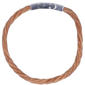Manfield - Heren - Bruine Leren Gevlochten Armband - Leer - Zilverkleurige Sluiting