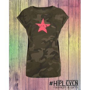 Shirt met camouflage print ""Ster"" | leger groen / S (36)