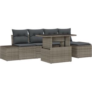 vidaXL - Tuinsofa - Set - Set - van - 6 - Beige - Riet, - Polyester - Buiten - Sofa - Set