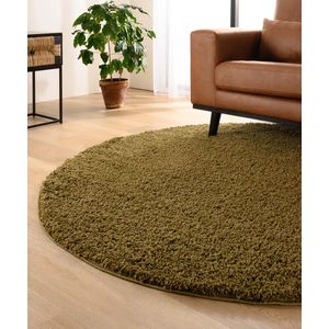 Rond hoogpolig vloerkleed shaggy Trend effen - olijfgroen 80 cm rond