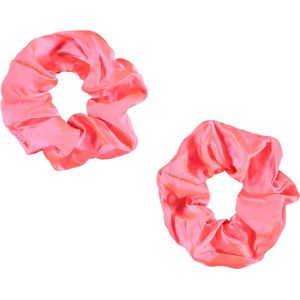 Apollo - Feest schrunchie - 2 stuks fluor rose one size - Carnaval accessoires - Carnaval - Feestkleding