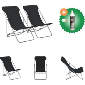 vidaXL Strandstoelen inklapbaar 2 st staal en oxford stof zwart Tuinstoel Inclusief Reiniger