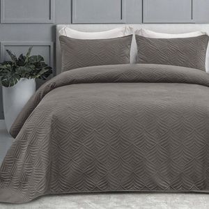 Moderne bedsprei 240 x 260 cm met 2 kussenslopen - licht en zacht microvezel dekbed voor 4-seizoenen - grijs