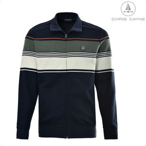 Chris Cayne vest met ritssluiting - herenvest met streeppatroon – maat M - donkerblauw/groen - steekzakken – herenmode – herenkleding – pique