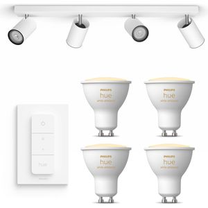 Philips Hue Kosipo Opbouwspot (Wit) - Warm tot Koelwit Licht - Incl. Hue Dimmer Switch - Plafondspot met 4 Lichtpunten - GU10 - Hue White Ambiance