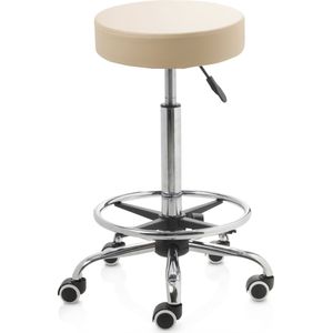 ZenGrowth ergonomische tabouret met hoge gasveer beige - Kapperskruk op zachte wielen – Met voetring – Tabouret - In hoogte verstelbaar