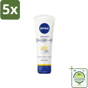 5 x NIVEA - Handcrème - 3-in-1 Q10 Anti-Veroudering - Anti-rimpel - Egaliseert - Hydrateert - 100 ml - Grootverpakking - Nivea Handcrème - Anti-rimpel Crème - Anti-aging - Pigmentvlekken - Droge Handen