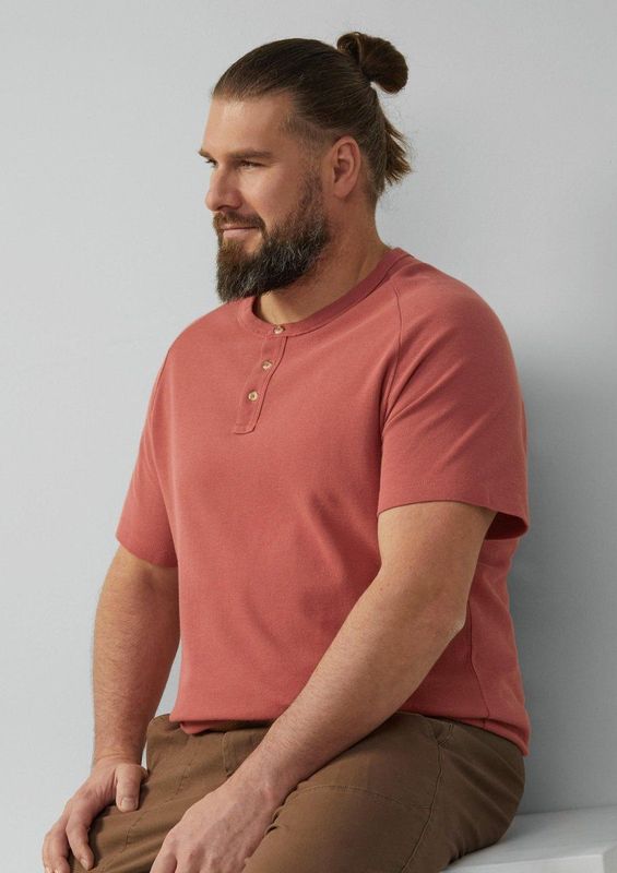 s.Oliver - T-shirt - Katoen - Regular Fit - Korte Mouwen - Henleykraag