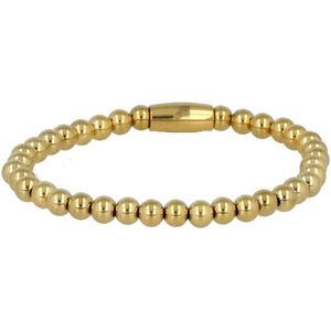 *Elastische armband met 5mm edelstalen balletjes - Flexibele gouden armband met 5 mm grote edelstalen balletjes - Met luxe cadeauverpakking