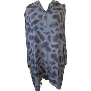 Dames top/blouses print met capuchon blauw One size