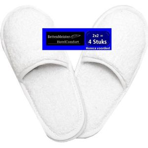 4 Pack Badslippers - (4 paren) - One size 42-45 -Wit 100% katoenen badstof