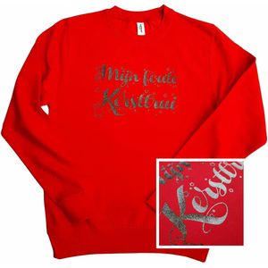 Rode trui / sweater met ""Mijn foute kersttrui"" - zwart glitter - maat S - kerst, kerstmis, fout, kerstfeest, kerstmis, kerstdiner, aankleding