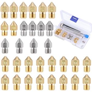 3D-printersproeiers 32 stuks messing roestvrij staal hotend 04/02/06 mm E3D universele druksproeiers M6 spuitmondenset voor Creality Ender Anycubic Kobr