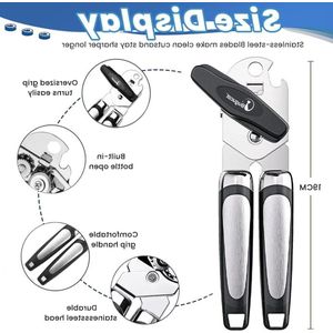 3-in-1 handmatige dekselopener - veiligheidsflesopener - roestvrij stalen opener - keukenhulpje - multifunctionele tool Blikopener