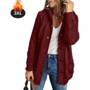 Bovista Vest Dames - Sweater - Sweaters - Hoodie - Warme Trui - Lang - Bordeauxrood - XL