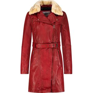 Urban 5884® - Milou - Dames Winter Jas Lang Lams Leren Faux Fur Kraag Trench coat met Riem - Rood- 5XL