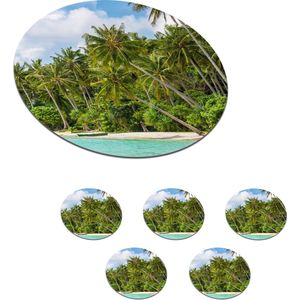 Onderzetters voor glazen - Rond - Palmboom - Zee - Tropisch - 10x10 cm - Glasonderzetters - 6 stuks