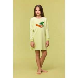 Woody slaapkleed meisjes/dames velours - lichtgroen - eend - 242-10-NIL-V/705 - maat 140