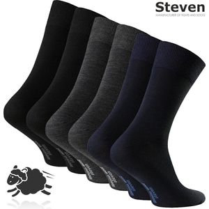 Steven - Merino Wol Sokken - Multipack 3 Paar - Maat 41-43 - Luxe Heren Sokken - Mix Kleur - Zwart Grijs Marine Blauw Navy - Voor onder een Pak - MADE in EU