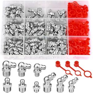 270 Pieces Grease Nipple Sortiment - met Grease Nipple Protection Cap - Hydraulic Fettbeschl - M6 M8 M10 Rechtgewijkt 45°90° Grease Nipple Cone Nipple Set für Schmierpressen