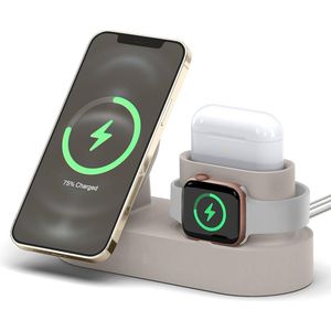 MS Oplaadstation 2 compatibel met iPhone 15, 14, 13, 12, compatibel met MagSafe Compatibel met AirPods Pro 2 & Pro, AirPods 3, compatibel met Apple Watch [kabels niet inbegrepen] (steen)
