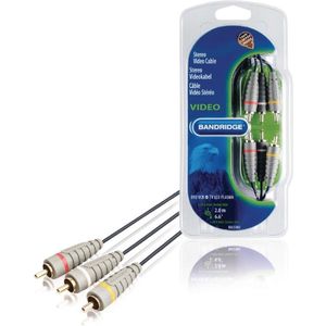 Bandridge Composiet Videokabel 3x RCA Male - 3x RCA Male 2.00 m Blauw 24-karaats vergulde contacten