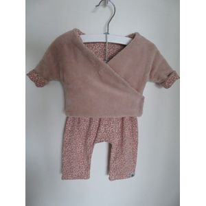 Newborn kleding - baby meisje - setje 2-delig -  Maat 50 - roze - kraamcadeau - ( handgemaakt Sweet Baby Bedstraw )