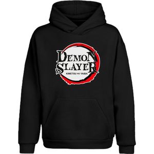 Demon Slayer Hoodie Trui Zwart Logo Maat S