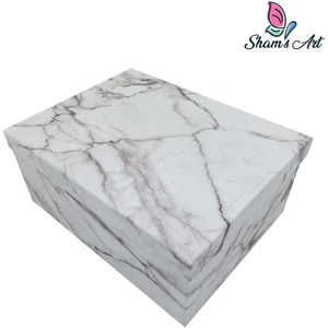 2 Luxe Dozen met deksel - in elkaar - Wit Marmerpatroon - 35*27*15.5cm en 37.5*29*16cm - Cadeaudoos - Geschenkdoos