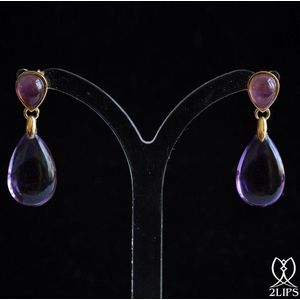2LIPS oorhangers 18 karaat geel goud en Amethist