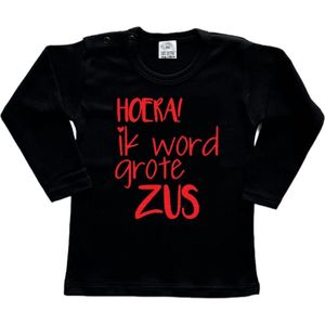 Shirt Aankondiging zwangerschap Ik word grote zus | lange mouw | Zwart/rood | maat 98 zwangerschap aankondiging bekendmaking Baby big sis sister