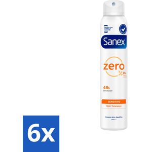 6 x Sanex - Deodorant Spray - Zero% Sensitive - Zonder Aluminiumzouten - 200 ml - Sanex Zero% - Deodorant - Gevoelige Huid - Aluminiumvrij - Alcoholvrij
