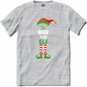 Foute kersttrui - Bier zuip kerstelf - T-Shirt - Dames - Donker Grijs - Gemêleerd - Maat M