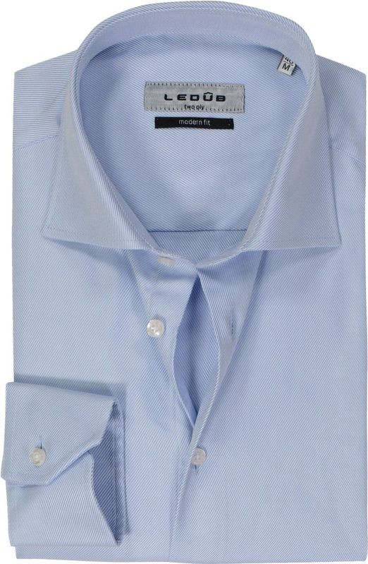 Ledub modern fit overhemd - lichtblauw twill - Strijkvriendelijk - Boordmaat: 47