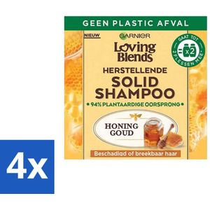 4 x Garnier - Loving Blends - Solid Shampoo - Honing Goud - Beschadigd of Breekbaar Haar - 1 Fles Shampoo - Vaste Shampoo - Shampoo Bar - Biologische Shampoo - Duurzame Shampoo - Shampoo Zonder Plastic