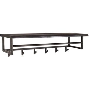 Luxe Kapstok Hangend 6 Haken - Wandkapstok Muur - Kapstokhaak 6x - Kapstokken Industrieel Staand - Wandkapstok met Hoedenplank Hout & Zwart Metaal Landelijk - Wandkapstok met Plank (100 cm x 30 cm x 27 cm)