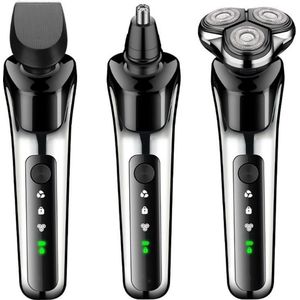 3in1 Krachtige Scheerapparaat - Usb Oplaadbare Multifunctionele Scheerapparaat met Baardtrimmer, Precisietrimmer en Neustrimmer- Voor een complete en perfecte Lichaamshaar verzorging - Unisex - Kleur: Zilver/Chrome